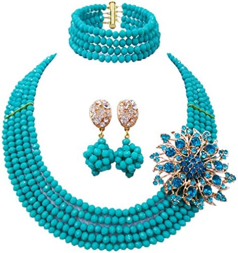 laanc Fashion Lady Jewellery 5 Rows Multicolor Crystal Nigerian Bridel Wedding African Bead Jewelry Sets (Wine)