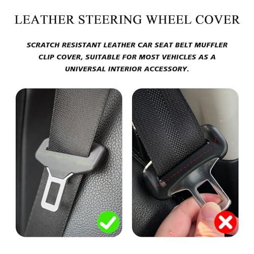 Hirificing Car Seat Belt Buckle Protector Cover, 2PCS Leather Pad Safety Belt Clamp Guard Silencer Chest Clip Holster Trim, Anti-Scratch Auto Interior Replacement Accessories for Most Vehicles (Red)