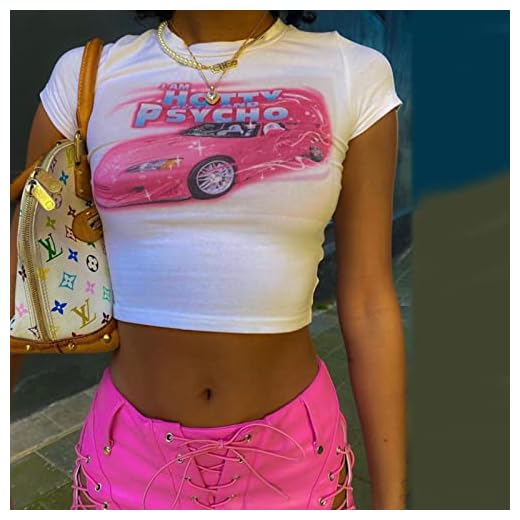 Sommartryck Kortärmad O-hals Crop Tops Damkläder 90-tals vintage Sweet Harajuku Casual Slim Streetwear Navel T-Shirt-S,vit