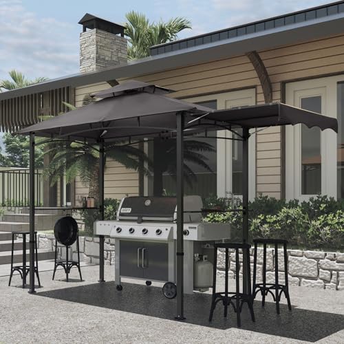 Image of MASTERCANOPY 11x5 ft Grill Gazebo with Side Awning & LED Lights, Dark Gray
