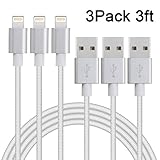 Sundix (TM) 3Pack 3FT Nylon Braided Lightning cords to USB Charge and Sync Cable Cord with Aluminum Connector for iPhone SE/5/6/6s/Plus/iPad Mini/Air/Pro (Silver)
