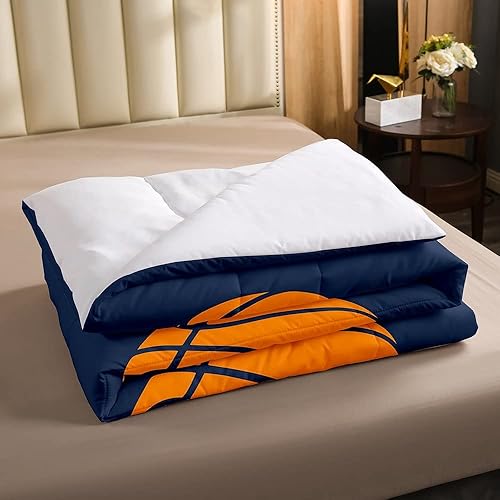 Miniatura 3 de Feelyou Juego de edredón de baloncesto con pelota 3D para niños, niñas, mujeres y hombres, juego de edredón de baloncesto azul para comer, dormir,