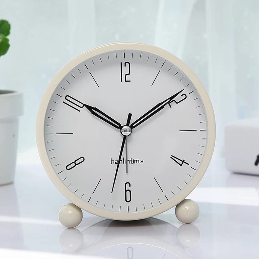 Hrwly Wit Alarm Clock Silent Luminous Bedside Fashion Minimalist Metal Bedroom Small Tabletop Decor(Wit)