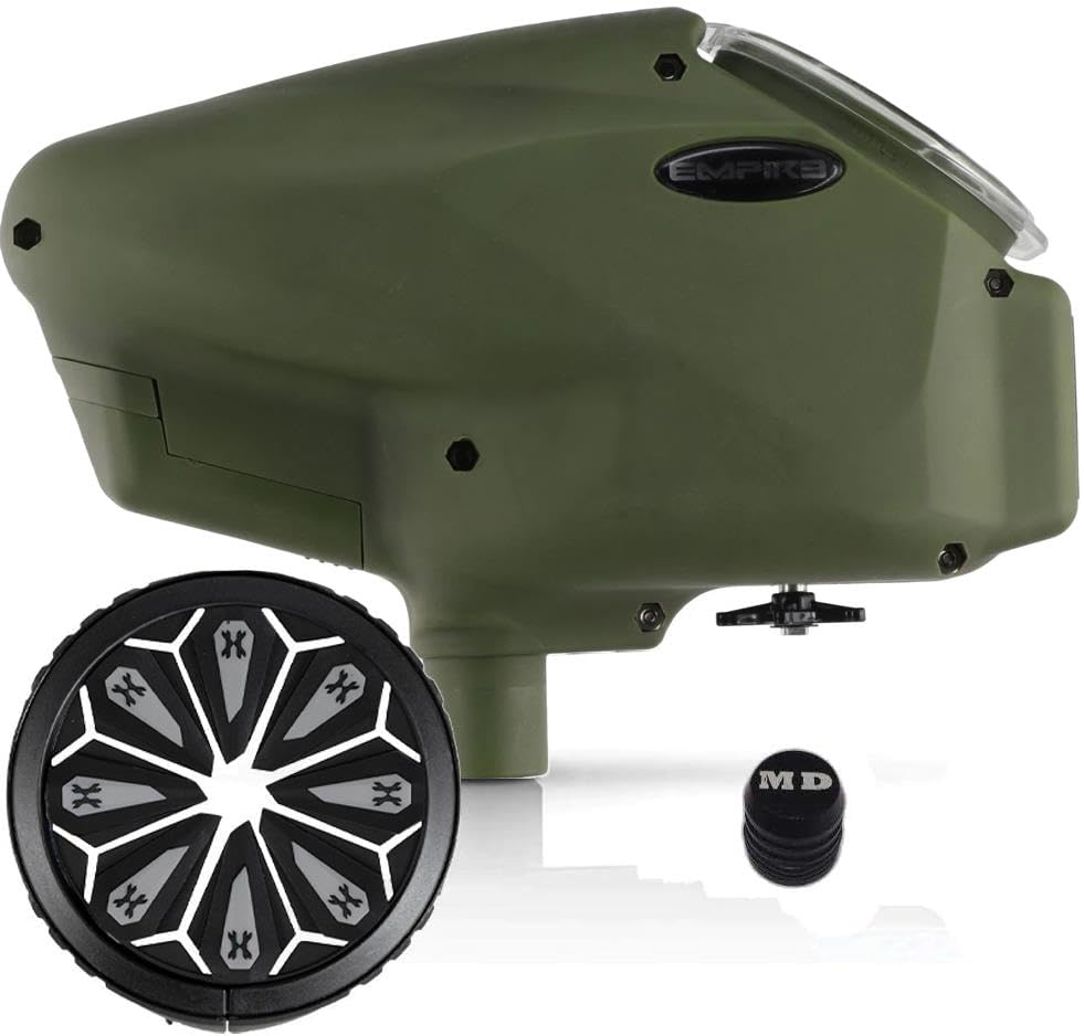 Maddog Empire Halo Too Automatic Electronic Paintball Loader with HK Army Epic Speed Feed and HPA Paintball Tank Fill Nipple Protector Accessory Package - Matte Olive w/Stealth SF