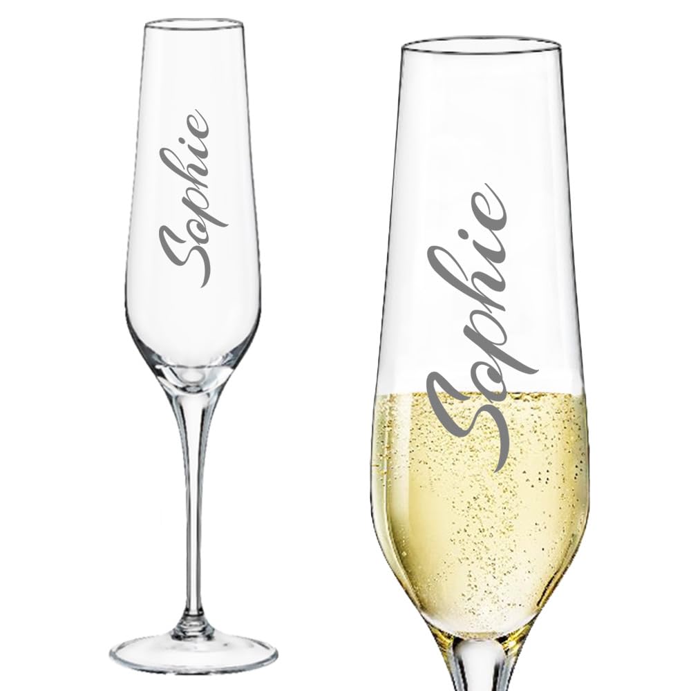 Personalisiertes Böhmen Sektglas mit Gravur, Name hochkant, 200ml Füllmenge, 24cm Größe – Luxus-Sektglas für besondere Anlässe und personalisierte Geschenke
