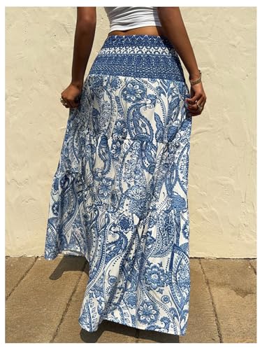 Milumia Women's Paisley Print Flowy Maxi Skirts Boho Shirred Long Skirts Beach Vacation2