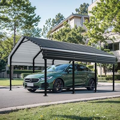 Shintenchi 12x15 Metal Carport, Outdoor Heavy Duty Carport with Enhanced Base, Galvanized Steel Car Shelter Garage for Cars, Boats and Tractors