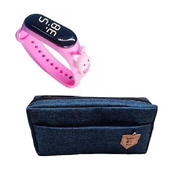 IZU.Digital Cartoon Character Waterproof LED Kids Watches for Boys & Girls.Pack of -1(Teddy Assorted Color & Design).with Barbie Pouch.Pack of -2