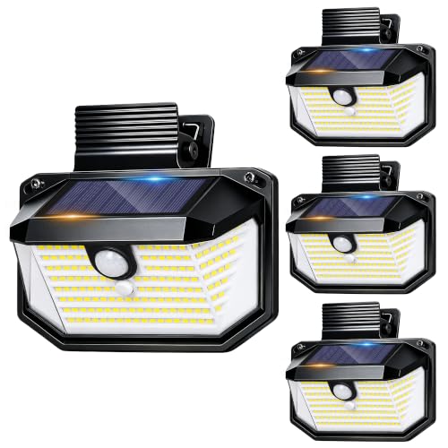 LIFENGSOLER Solar Lights Outdoor Clip on Wall for Patio, Fence & Deck,800LM &3 Modes Clip on Solar Lights with Motion Sensor,No Drill Fence Security Lighting (4 Pack)