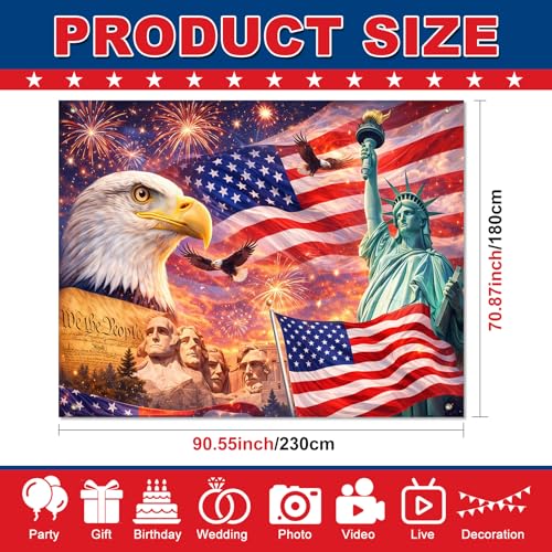 Image of BlissYard 4th of July Backdrop Independence Day Patriotic Decorations American Flag Bald Eagle Statue of Liberty 8x6ft Veterans Day Memorial Day Patriotic Party Banner Photo Booth Background