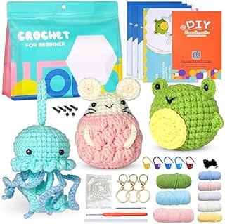 bolukets Crochet Kit for Beginners, 3Pcs Animal DIY Adults and Kids, Crocheting Knitting Beginners Experts with Instructions Step-by-Step Video Tutorials, 10x7x5cm (A1Hn14TP0e0M)