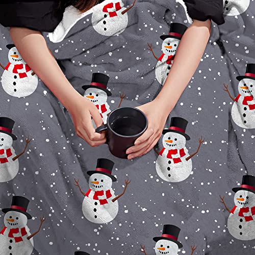 Christmas Throw Blanket Christmas Cute Snowman Wear Scarf Hat Blanket For Women Winter Holiday Soft Plush Warm Throw Blanket For Bed Couch Living Room Sofa Bed 50X60 Inch Gray #TOP5