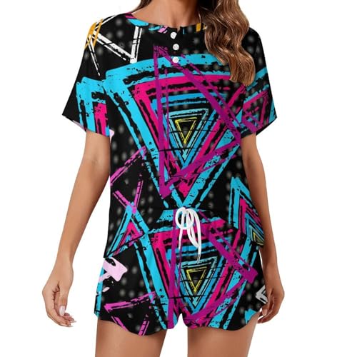 Ensemble de pyjama pour femme manches courtes vêtements de nuit ete sleepwear triangle