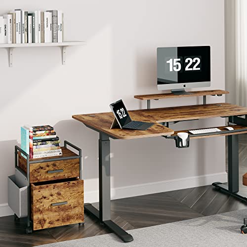 Eureka Ergonomic File Cabinet 2 Drawers, Rolling File Cabinet With Bag For Home Office, Under Desk Rolling File Cabinet, Wood Filing Cabinet, Printer Stand With Storage, Rustic Brown #TOP4