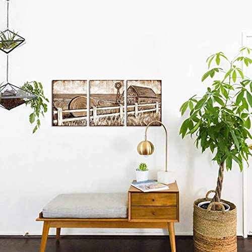 Simiwow 3 Panel Farmhouse Canvas Wall Art Farmhouse Painting Old Barn Pictures Living Room Bedroom Home Decor (12"X16"X3 Panels) #TOP1