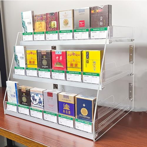 Caja de exhibición de cigarrillos estante de pared vitrina acrílica transparente