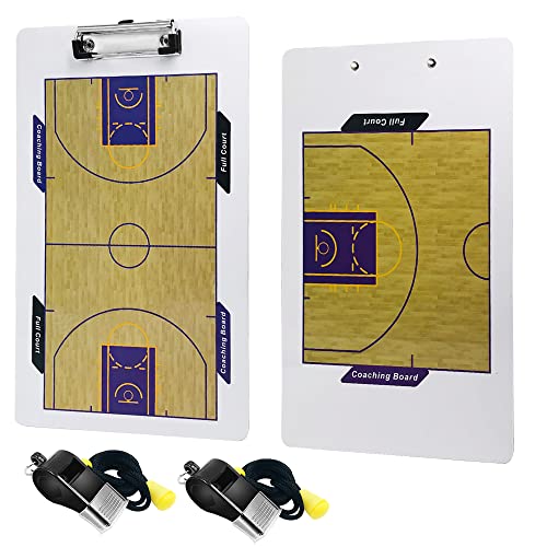 lyfLux Portapapeles de borrado en seco, Dos Lados con Marcador de borrado en seco Completo y Medio cancha para Baloncesto y 2 Piezas Silbato de Entrenador, Juego de Baloncesto y Comando táctico Cover