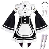 Lmetsky Rem Ram Cosplay Costume Dress Re Zero Cosplay Outfit Maid Uniform With Wig Halloween For Women