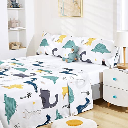 Dalina Textil Juego de Sábanas Infantil para Cama 3 Piezas - 1 Sábanas Bajera Ajustable Cama 90cm con Encimera 165x260cm y 1 Funda de Almohada Larga (Cama de 90x190cm Dinosaurio)
