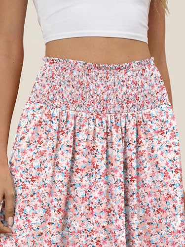 Image of ANRABESS Women's Maxi Skirts Summer Boho Floral High Waisted Flowy Swing Pleated Beach Long Skirt with Pockets