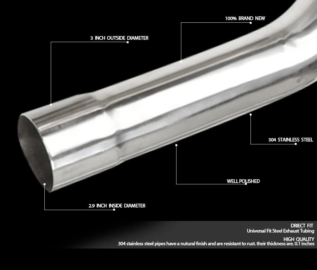 3 Inch 76mm Stainless Steel T304 DIY Custom Mandrel Exhaust Flex Pipe Straight & Bend Kit