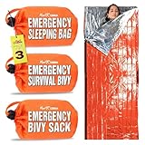 Emergency Sleeping Bag 3 Pack | for Survival Gear and Supplies Life Bivy Sack Waterproof Mylar Emergency Blankets for Survival Kit Car Camping Gear Hiking Tac Bivvy Go Bag Supplies Sleep Sacks Shelter