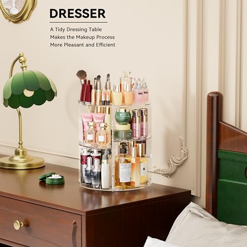 HOOMOOZ Make Up Kosmtik Organizer, 360° Drehbar Skincare Organizer, Multifunktion Schmink Aufbewahrung, Verstellbare Aufbewahrungsbox Desktop für Dresser Schlafzimmer Badezimmer, Transparent