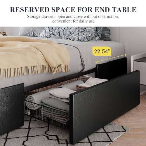Image of Allewie Queen Size Platform Storage Bed Frame with 3 Drawers, Black