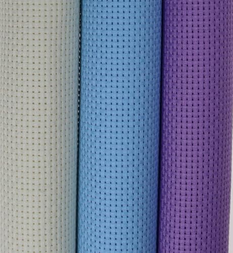 Image of KCS 3 pc of 15 inch x 18 inch(38cmx45cm) Counted Cross Stitch Cotton Aida Cloth Needlework Rolled Fabric Box,11CT,Cream+Light Blue+Lavender