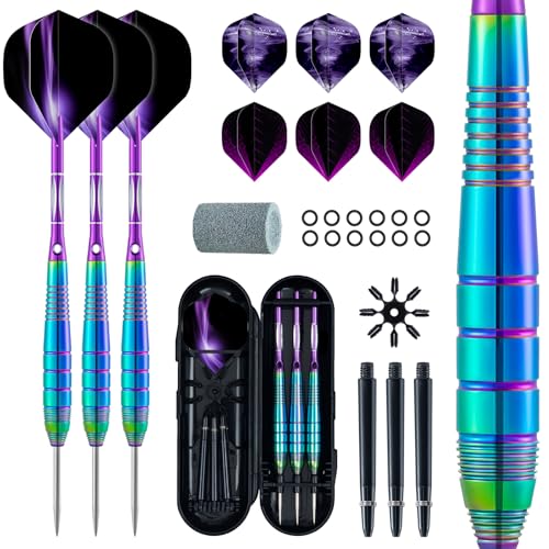 XAWU Steel Tip Darts Set 24g with Extra Flights & Shafts, Includes 9 Flights, 3 Aluminum Shafts, Sharpener, O-Rings, Travel Case