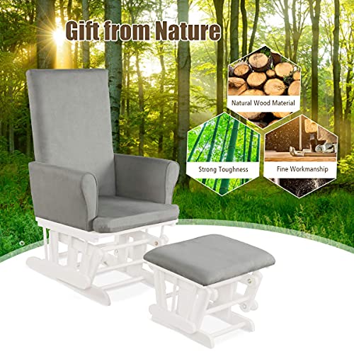 image for Costzon Baby Glider and Ottoman Cushion Set, Wood Baby Rocker Nursery 