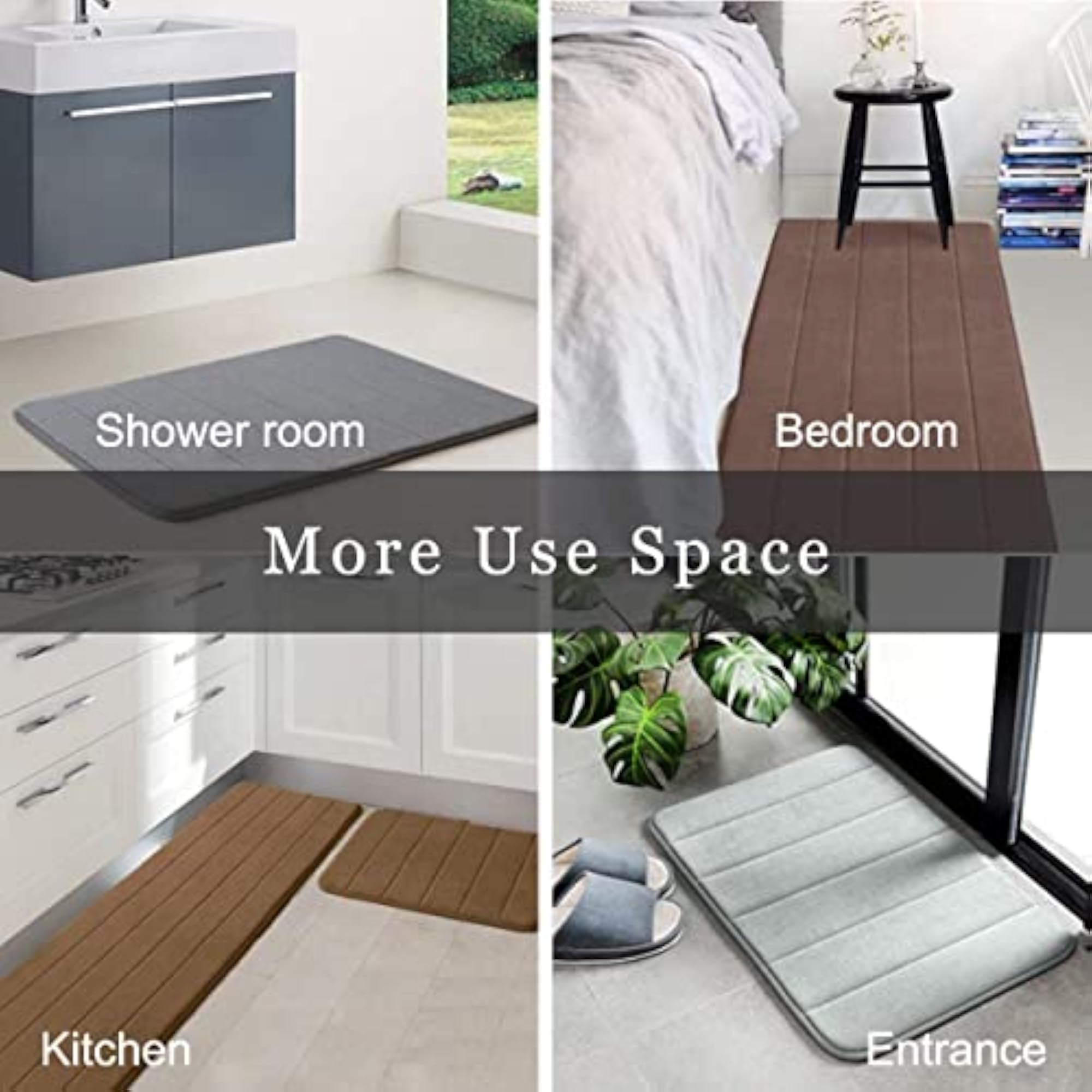 Rectangular Memory Foam Bathroom Door Mats, Non-Slip