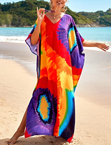Eddoyee V Neck Print Kaftan Swimsuit Cover Ups for Women Plus Size Beach Caftan Dress Casual Loungewear4