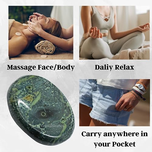 Image of Certified Kambaba Jasper Crystal Thumb Worry Pebbles Stones for Anxiety Stress Relief Massage - AAA Grade Original Healing Gemstone Agate Rubbing Stone for Yoga Meditation Spiritual Reiki Feng Shui