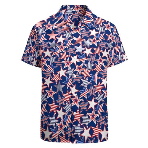 BONLOR Chemise à motif drapeau américain pour homme, chemise à motif étoile amusante, chemise à boutons fantaisie des années 90, chemise de fête, drapeau des états-unis, Taille 5XL