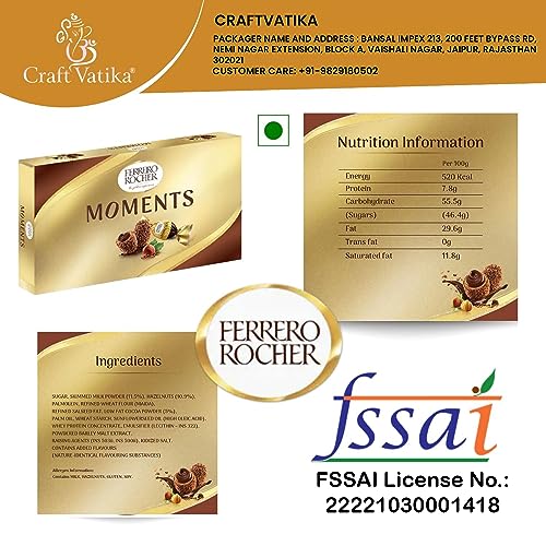 Image of CraftVatika Rakhi Ferrero Chocolate Gift Box for Brother and Bhabhi, Rakhi Combo Set of 2 with Ferrero Moments Chocolates for Brother, Pom Pom Lumba Rakhi, Designer Rakhi with Ferro on Raksha bandhan