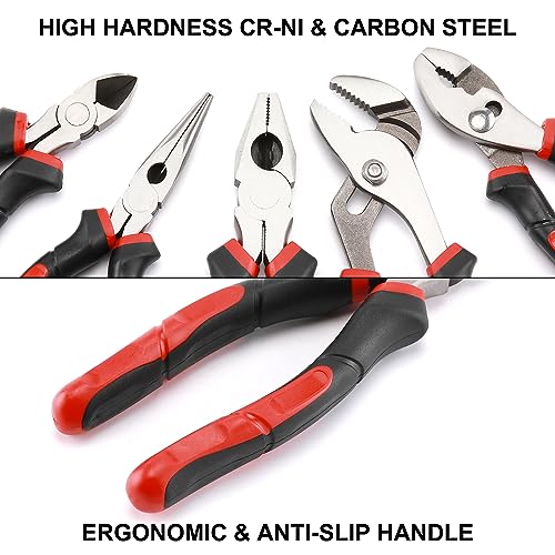 Image of Mayouko 5PCS Pliers Set, 8 Inch Groove Joint Pliers, 6 Inch Long Nose, 6 Inch Slip Joint, 6 Inch Diagonal Cutting, 7 Inch Linesman Pliers, Pliers Set for DIY&Home