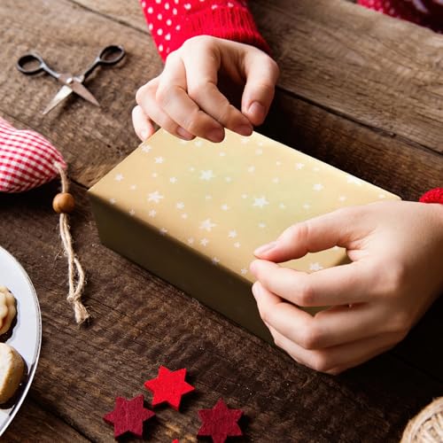 Woobroo 2 Roll Kraft Gift Wrapping Paper, 43cm x 15m Wrap Paper Roll for Birthday,Holiday,Baby Shower Xmas Gift Wrap(Dots-Stars) - Image 3