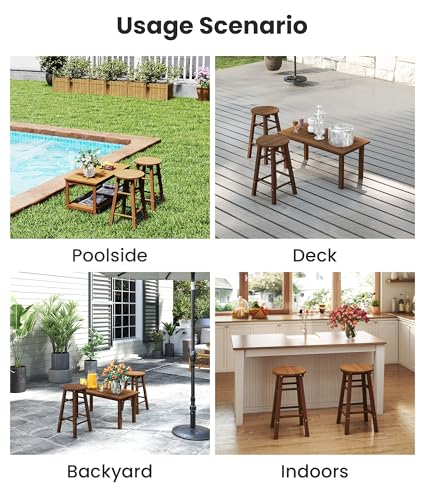 Set de 2 Butacos de Barra de 24 Pulgadas de Madera para Isla de Cocina o Comedor, Fácil Montaje miniatura 5