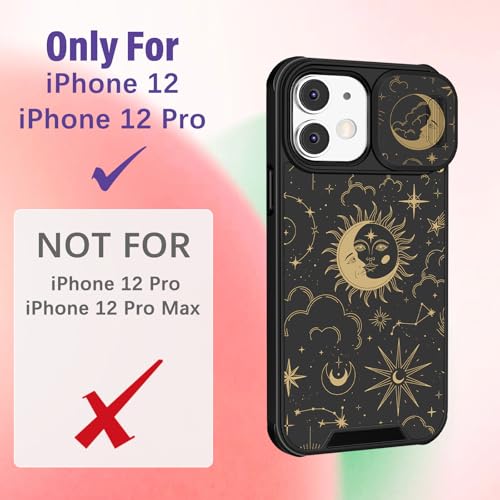 Image of Funermei for iPhone 12 /for iPhone 12 pro Case - Women Girls Cute Phone Cover Girly Pretty Aesthetic Sun Moon Stars Unique Design with Camera Cover Funda for Apple for iPhone 12 /for iPhone 12 pro