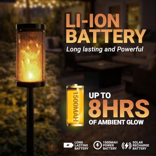 Image of Deco Window Solar Lights Outdoor 2 Pack LED Flame Torches with Flickering Flame Effect, Solar Powered Pathway Lights for Patio, Lawn, Porch, Walkway, Driveway, and Garden.