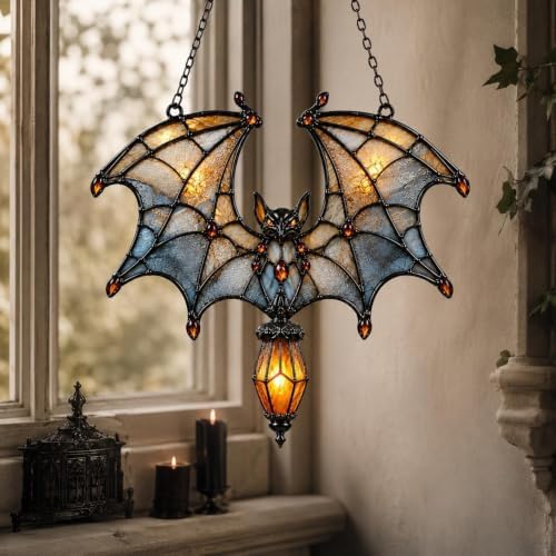 Gothic Bat Faux Stained Glass Suncatcher, Acrylic Spider Window Hanging image 4