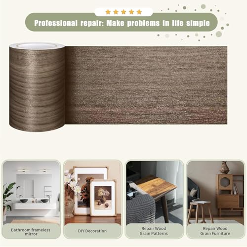 Image of Brown Colour Wood Border Wallpaper Peel and Stick Wooden Contact Paper for Countertops Border, Wall Corners Stickers and Wall Decor Waterproof Self Adhesive 4x180 Inch