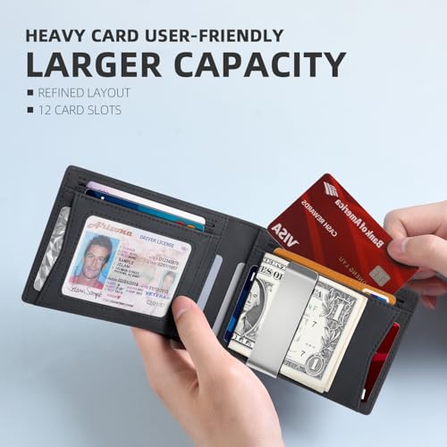 Image of Zitahli Slim Wallet for Men,RFID Blocking Leather Bifold with Money Clip | Minimalist Front Pocket Design, Holds 12 Cards, RFID Protection, Gifts for Men on Birthdays, Father's Day, and Christmas