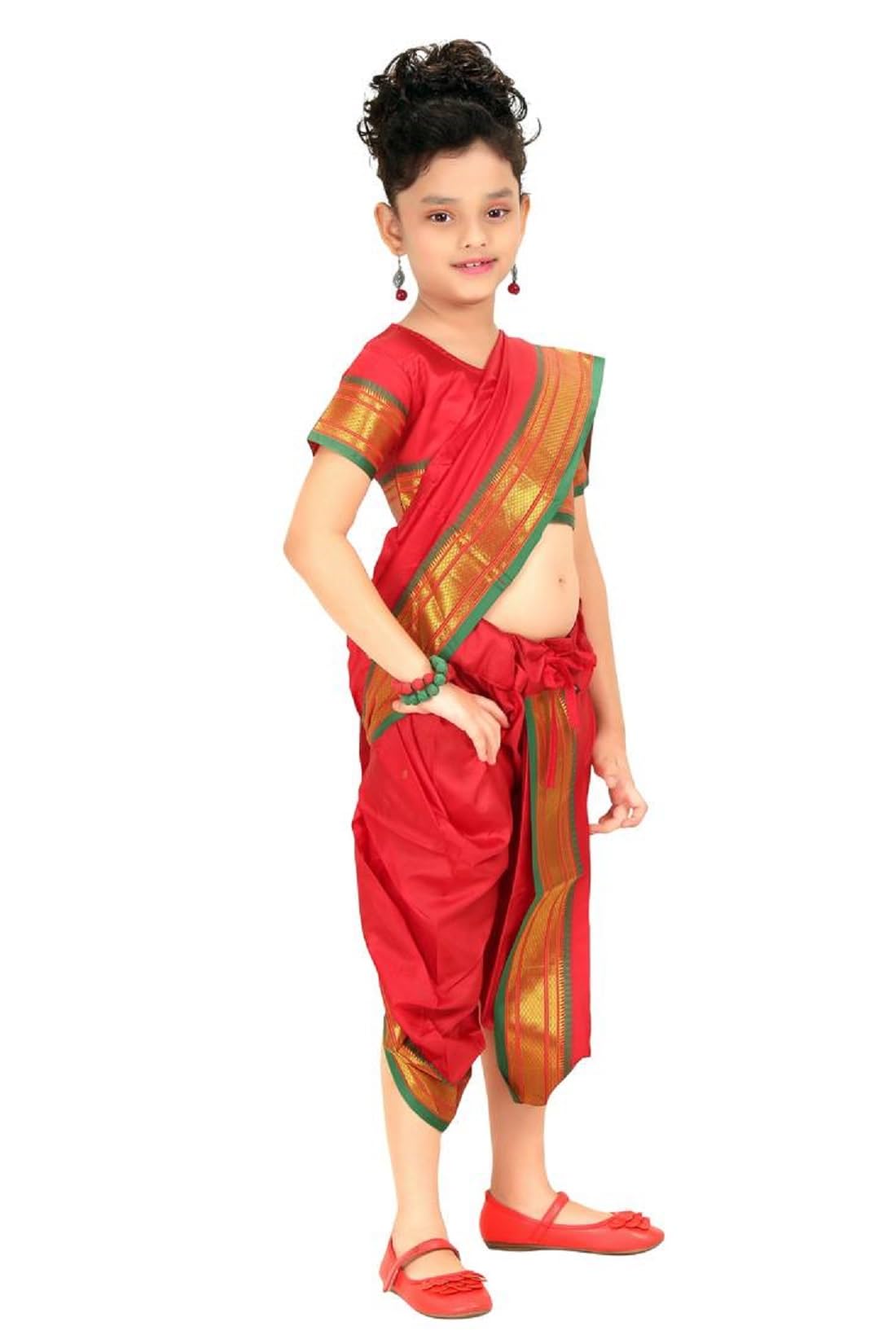 ARATI Girl's Readymade Belgaon Silk Nauwari Sarees (red, 20) - Image 4 thumbnail