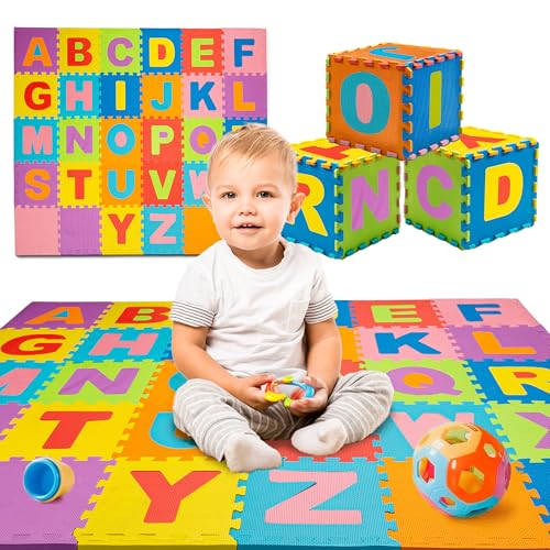 Image of TOYVELT 30-Pack 12x12 Foam Puzzle Floor Mat for Kids - Interlocking EVA Play Mats with Alphabet & Colors - Non-Slip Educational Flooring for Playroom, Nursery & Play Area