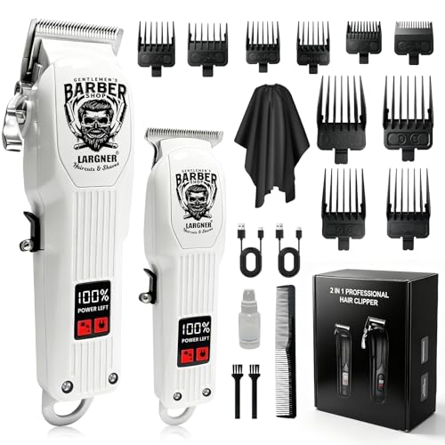 Gentlemen's BARBER SHOP LARGNER Haircuts&Shaves Hair Clippers for Men, 2-in-1 Professional Cordless Hair Clippers& Hair Trimmer Set with 6500RPM Motor, Rechargeable Beard Trimmer, LCD Display
