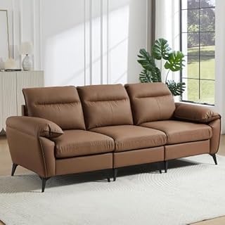 ソファー ソファ 3人掛け 幅205cm 3人掛け 北欧 ソフトレザーソファー 3p モダン モダン リビングソファー セット ソファセット PU 弾力 応接室 オフィスハイバック (キャメル) [並行輸入品]