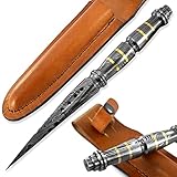 Handmade Damascus Tri edge Dagger fixed blade knife hunting knife with Leather sheath BWT-6002