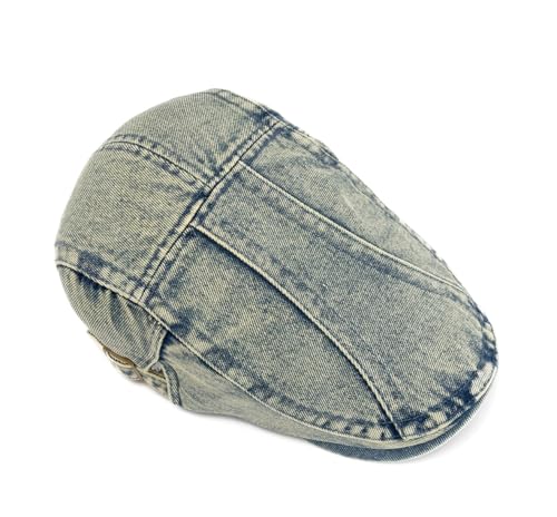 Image of Cotton Newsboy Cap,Breathable Ivy Gatsby Cabbie Beret Hat for Men's Women Driving Hunting Golf (Retro Denim Green)